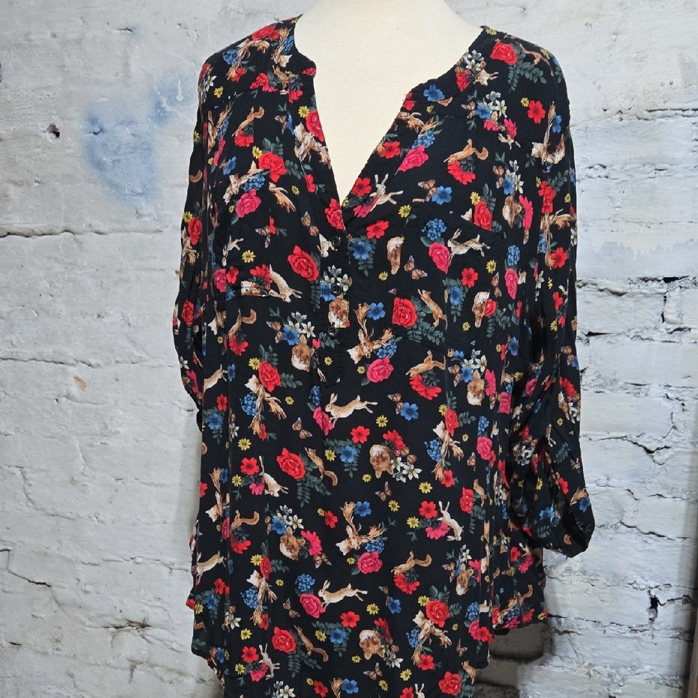 Torrid Black Floral Blouse